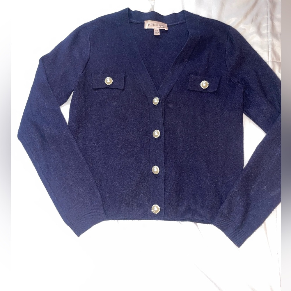 Philosophy Deep Blue Cardigan with Pearl Buttons